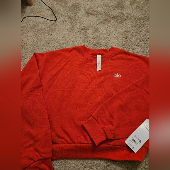Alo Cropped Accolade Crewneck Sweatshirt L in Bright Red - Picture 4 of 5